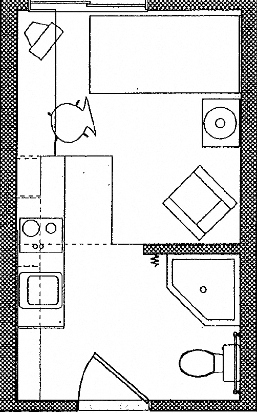 Floor plan for studio, 1 bath, 150 sqft